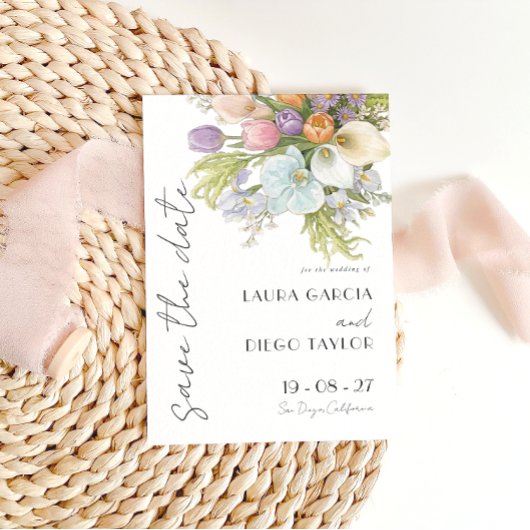 Pastel Watercolor Floral Wedding Save The Date