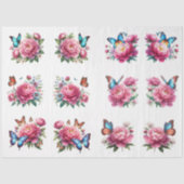 Pastel Watercolor Florals & Butterflies Decoupage Seidenpapier (Vorderseite)