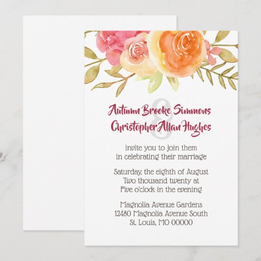 Pastel Watercolor Florals Hochzeit Einladung (Vorne/Hinten)