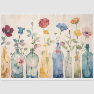 Pastel Watercolor Florals in Flaschen Decoupage Seidenpapier