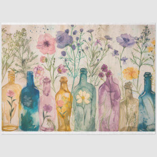 Pastel Watercolor Florals in Flaschen Decoupage Seidenpapier