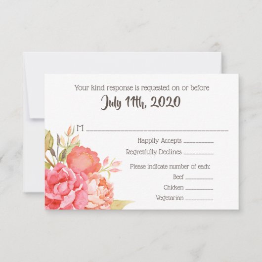 Pastel Watercolor Florals Wedding RSVP Karte (Vorderseite)