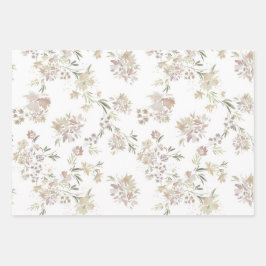 Pastel Watercolor flowers Wrapping Paper of 3 Geschenkpapier Set