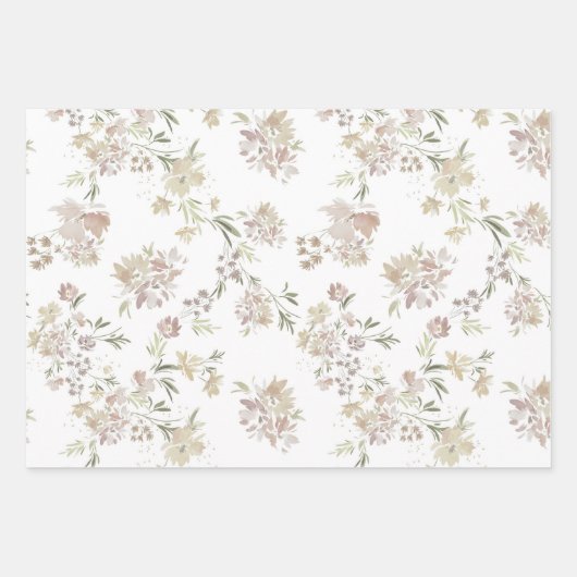 Pastel Watercolor flowers Wrapping Paper of 3 Geschenkpapier Set (Vorderseite)