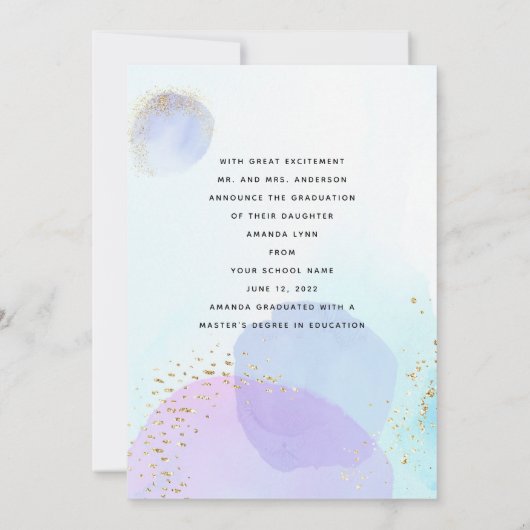 Pastel Watercolor Foto Abschluss Ankündigung (Rückseite)