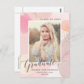 Pastel Watercolor Foto Abschluss Ankündigung Postkarte (Vorne/Hinten)