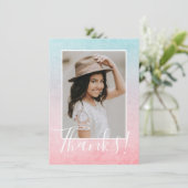 Pastel Watercolor Foto Aqua Danke Karte (Stehend Vorderseite)