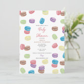 Pastel Watercolor French Macarons Babydusche Einladung (Stehend Vorderseite)