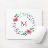 Pastel Watercolor Frühlingsblumen Wreath Monogramm Mousepad (Mit Mouse)