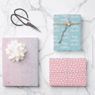 Pastel Watercolor Geburtsname Aqua Coral Geschenkpapier Set