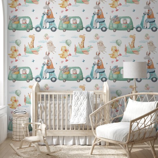 Pastel Watercolor Giraffe Airplane Nursery Tapete (Kinder)