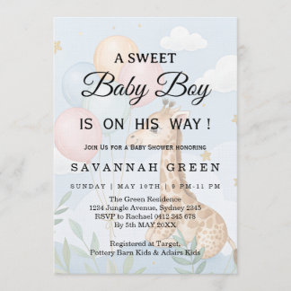 Pastel Watercolor Giraffe Baby Boy Invite Einladung
