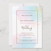 Pastel Watercolor Gold Splashes QR Code Hochzeit Einladung (Vorderseite)
