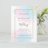 Pastel Watercolor Gold Splashes QR Code Hochzeit Einladung (Stehend Vorderseite)