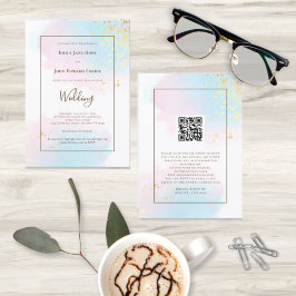 Pastel Watercolor Gold Splashes QR Code Hochzeit Einladung