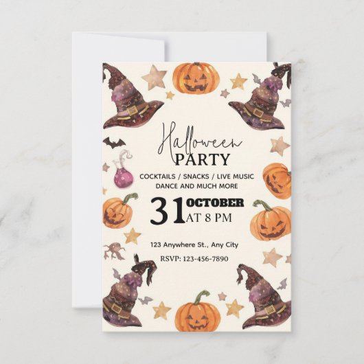 Pastel Watercolor Halloween-Party Einladung (Vorderseite)