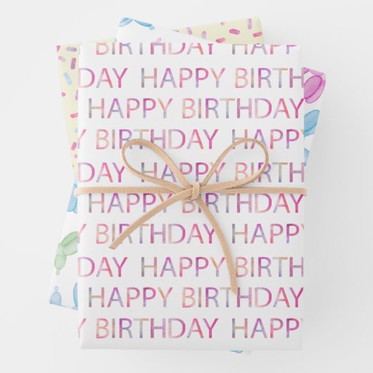 Pastel Watercolor Happy Birthday Geschenkblätter Geschenkpapier Set (Beispiel)