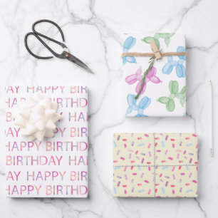 Pastel Watercolor Happy Birthday Geschenkblätter Geschenkpapier Set