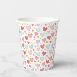 Pastel Watercolor Hearts & Golden Botanical Accent Pappbecher