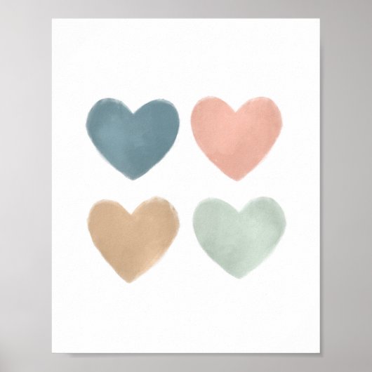Pastel Watercolor Hearts Kinderzimmer Poster (Vorne)