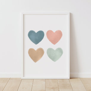Pastel Watercolor Hearts Kinderzimmer Poster