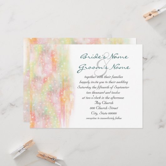 Pastel Watercolor Hearts Wedding Invites Einladung (Vorderseite/Rückseite Beispiel)
