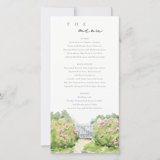 Pastel Watercolor Hütte Garden Wedding Menu Card Dankeskarte (Vorderseite)