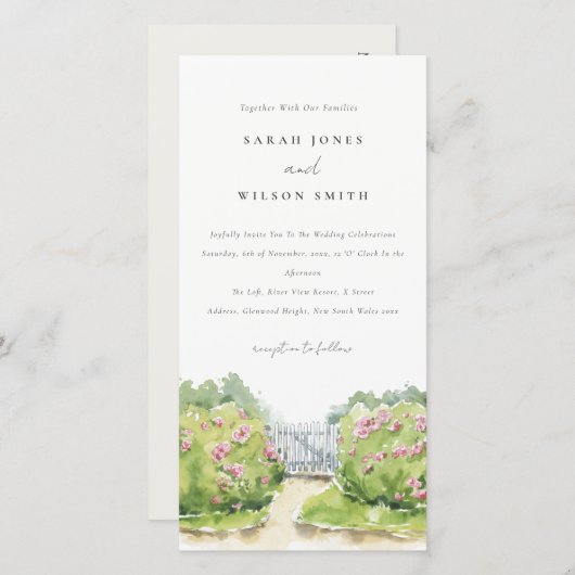 Pastel Watercolor Hütte Garden Wedite Einladung (Vorne/Hinten)