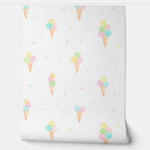 Pastel Watercolor Icecream cones and dots white