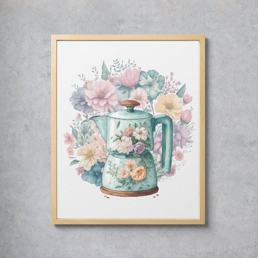 Pastel Watercolor Kaffeemaschine Küche Poster
