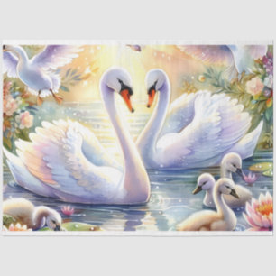Pastel Watercolor Landschaftliche Schwäne Dekoupag Seidenpapier