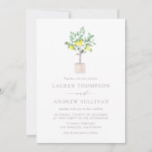 Pastel Watercolor Lemon Tree Summer Wedding Einladung (Vorderseite)