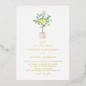Pastel Watercolor Lemon Tree Summer Wedding Folieneinladung (Vorderseite)