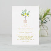 Pastel Watercolor Lemon Tree Summer Wedding Folieneinladung (Stehend vorne)