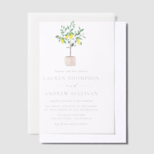 Pastel Watercolor Lemon Tree Summer Wedding Pergament Einladungen