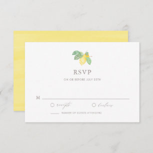 Pastel Watercolor Lemon Tree Summer Wedding RSVP Karte