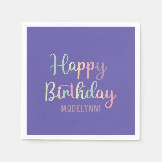 Pastel Watercolor Lila Happy Birthday Serviette (Vorderseite)