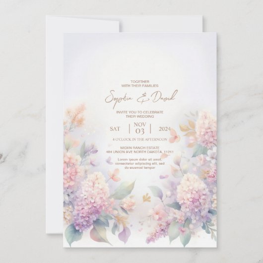 Pastel Watercolor lilac Wedding Einladung (Vorderseite)