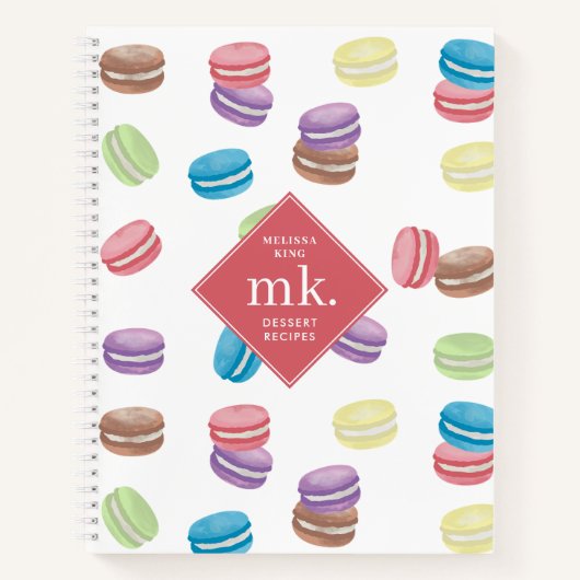 Pastel Watercolor Macarons Monogramm Rezept Notizblock (Vorderseite)