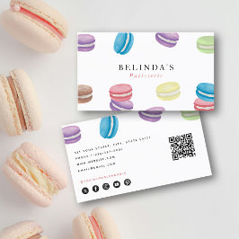 Pastel Watercolor Macarons Pastry Koch QR Code Visitenkarte
