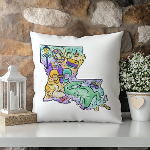 Pastel Watercolor Mardi Gras Louisiana Staat Kissen