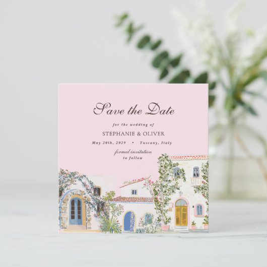 Pastel Watercolor Mediterranean Save The Date (Stehend Vorderseite)