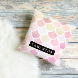 Pastel Watercolor Mermaid-Skalenmuster mit Namen Kissen