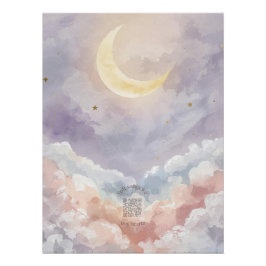 Pastel Watercolor Moon & Cloud Nursery Wall Art Poster