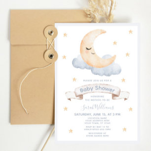 Pastel Watercolor Moon & Stars Script Kinderdusche Einladung