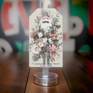 Pastel Watercolor Nutcracker Santa Floral Geschenkanhänger