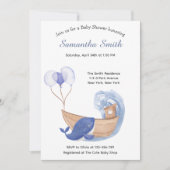 Pastel Watercolor Ocean Whale Babydusche Einladung (Vorderseite)