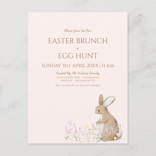 Pastel Watercolor Ostereier Hunt Brunch Budget Postkarte (Vorderseite)