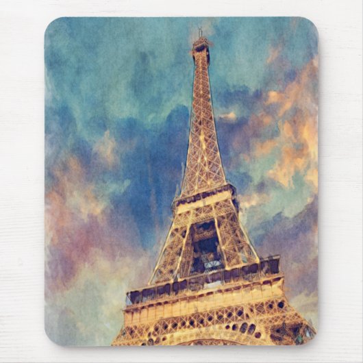 Pastel Watercolor Paris Eiffelturm Malerei Mousepad (Vorne)