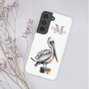 Pastel Watercolor Pelican Louisiana Anfangsname Samsung Galaxy Hülle